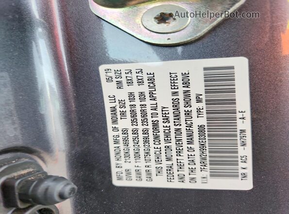 7FARW2H99KE030806 2019 HONDA CR-V Серый Вид наклейки с VIN-кодом