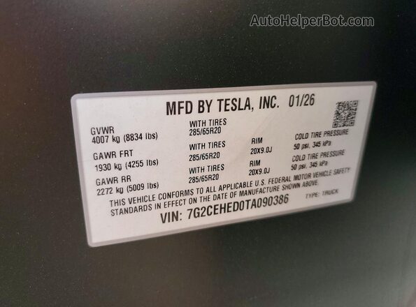 7G2CEHED0TA090386 2026 TESLA CYBERTRUCK Silver ძრავის განყოფილების ხედი