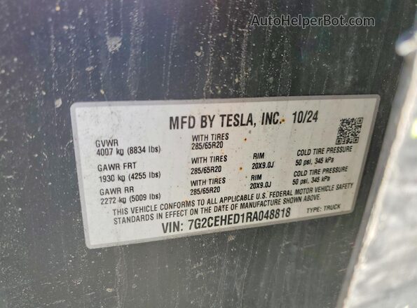 7G2CEHED1RA048818 2024 TESLA CYBERTRUCK Зеленый Панорамный вид салона 360°
