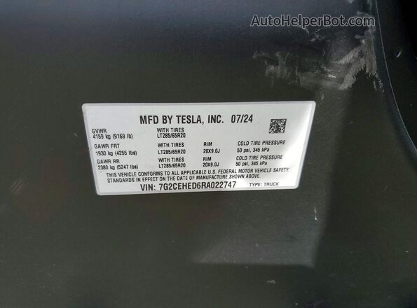 7G2CEHED6RA022747 2024 TESLA CYBERTRUCK Gray Vista de la etiqueta del VIN