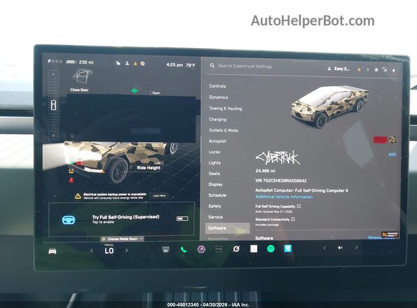 7G2CEHED8RA056642 2024 TESLA CYBERTRUCK Серый Вид задних сидений