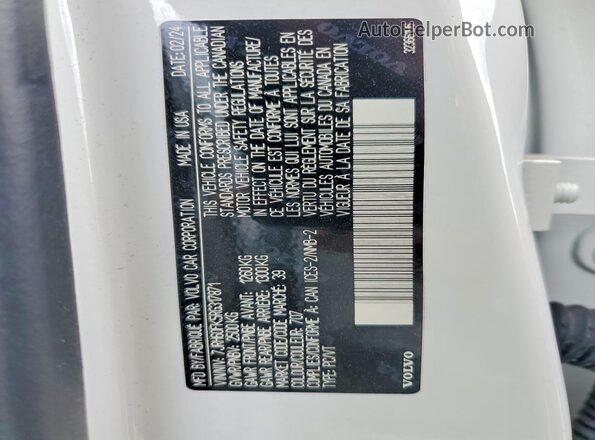 7JRH60FK5RG317871 2024 VOLVO S60 White Widok komory silnika