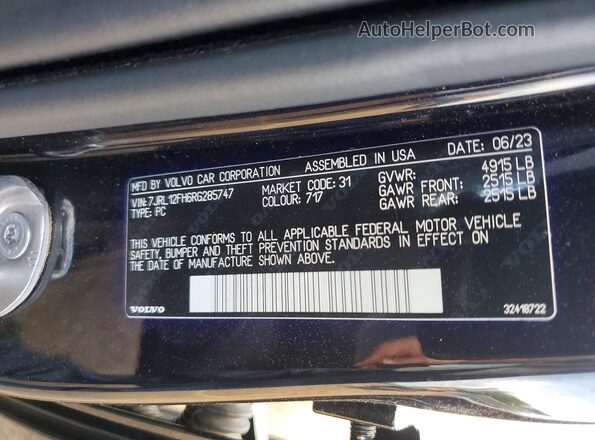 7JRL12FH6RG285747 2024 VOLVO S60 Черный Вид подкапотного пространства