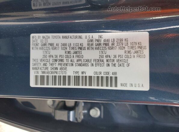 7MMVABCMXPN137070 2023 MAZDA CX-5 Синий Вид наклейки с VIN-кодом
