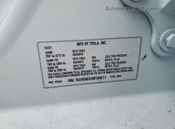 7SAYGAEE2NF348211 2022 TESLA MODEL White Engine compartment view
