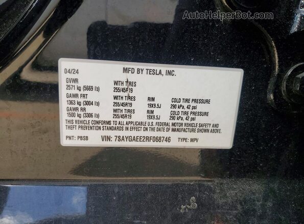 7SAYGAEE2RF068746 2024 TESLA MODEL Black Engine compartment view