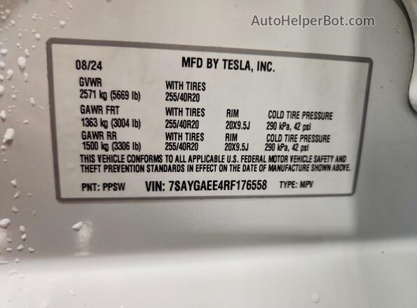 7SAYGAEE4RF176558 2024 TESLA MODEL White 360 interior view