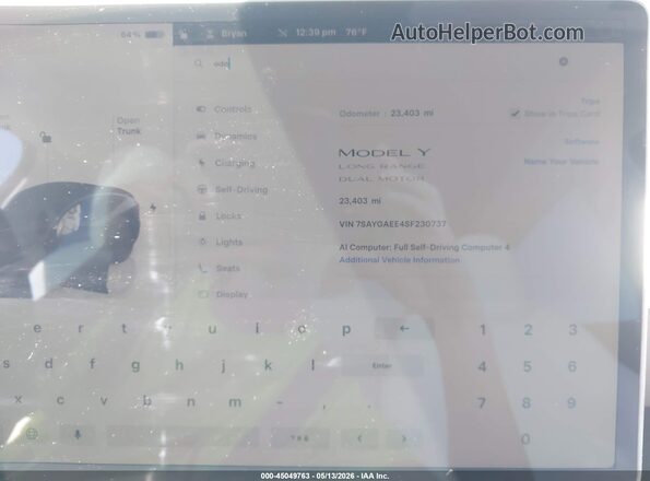 7SAYGAEE4SF230737 2025 TESLA MODEL Y Gray Вид задніх сидінь