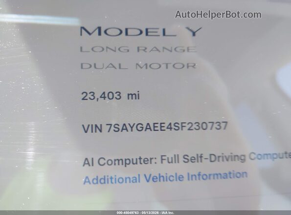 7SAYGAEE4SF230737 2025 TESLA MODEL Y Gray 