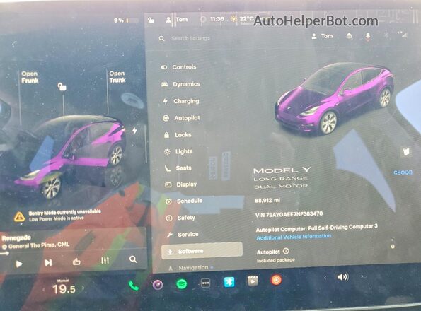 7SAYGAEE7NF363478 2022 TESLA MODEL Белый Вид щитка приборов