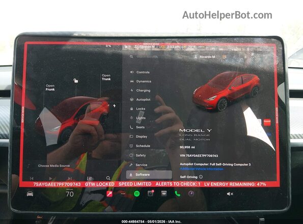 7SAYGAEE7PF709743 2023 TESLA MODEL Y Красный Вид задних сидений