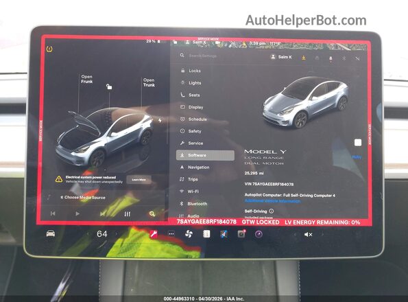 7SAYGAEE8RF184078 2024 TESLA MODEL Y Red Widok tylnych siedzeń
