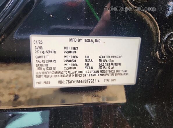 7SAYGAEE8SF293114 2025 TESLA MODEL Black Vista del compartimento del motor