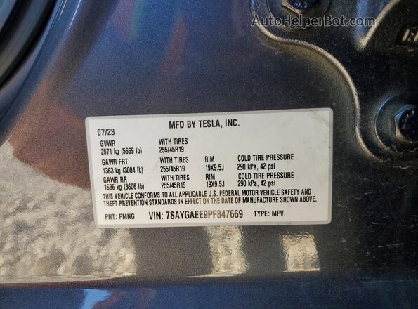 7SAYGAEE9PF847669 2023 TESLA MODEL Gray Engine compartment view