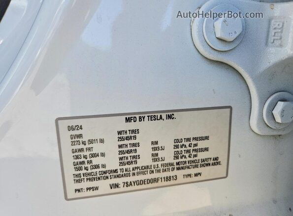 7SAYGDED0RF118813 2024 TESLA MODEL Белый Вид подкапотного пространства