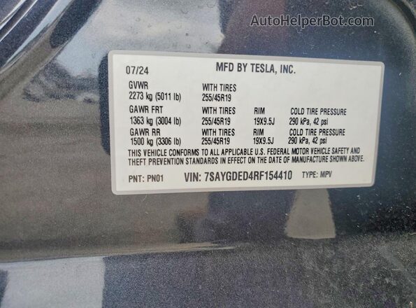 7SAYGDED4RF154410 2024 TESLA MODEL Gray Вид наклейки з VIN-кодом