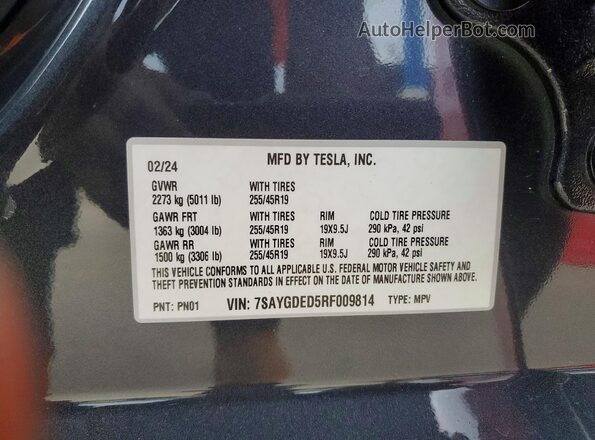 7SAYGDED5RF009814 2024 TESLA MODEL Pink VIN sticker view