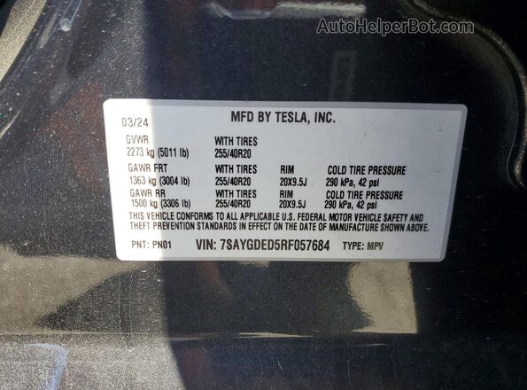 7SAYGDED5RF057684 2024 TESLA MODEL Gray VIN sticker view