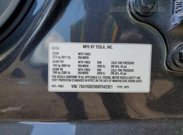 7SAYGDED6RF042921 2024 TESLA MODEL Gray ძრავის განყოფილების ხედი