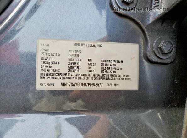 7SAYGDED7PF942577 2023 TESLA MODEL Gray Vista del compartimento del motor