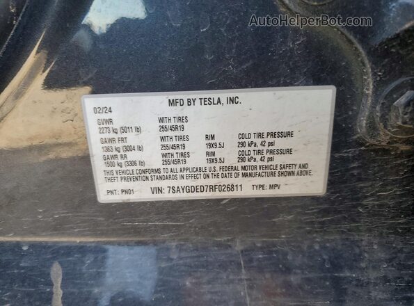 7SAYGDED7RF026811 2024 TESLA MODEL Угольный Вид наклейки с VIN-кодом