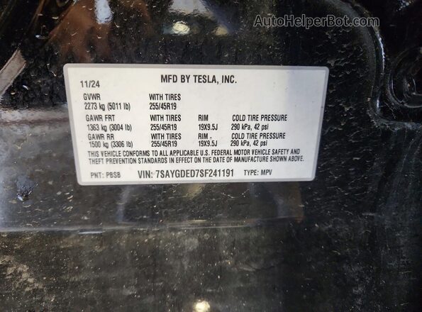 7SAYGDED7SF241191 2025 TESLA MODEL Black Вид підкапотного простору