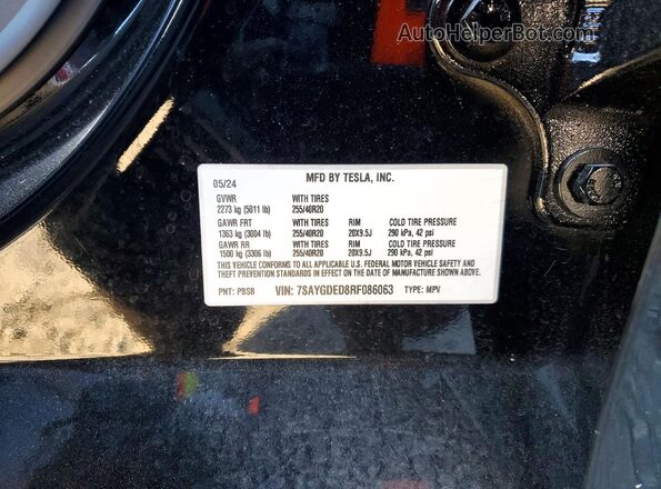 7SAYGDED8RF086063 2024 TESLA MODEL Black VIN sticker view
