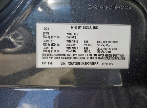 7SAYGDED8SF250532 2025 TESLA MODEL Угольный Вид наклейки с VIN-кодом
