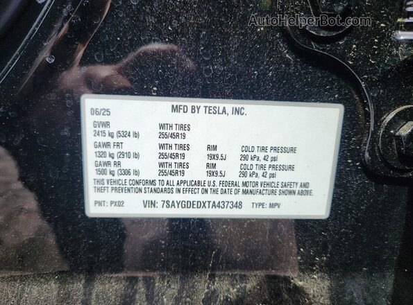 7SAYGDEDXTA437348 2026 TESLA MODEL Black VIN sticker view