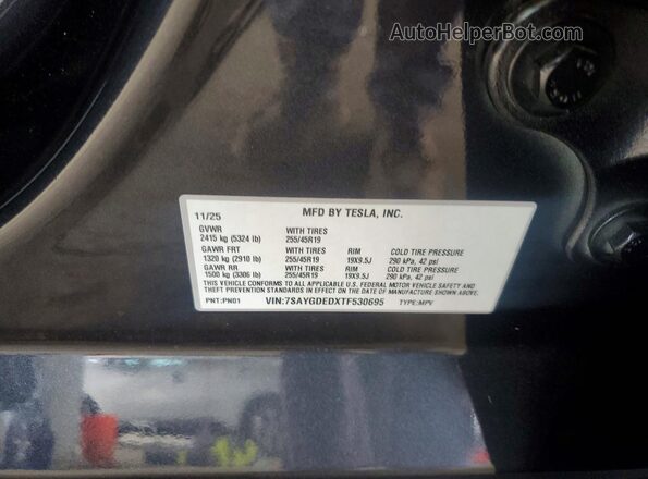 7SAYGDEDXTF530695 2026 TESLA MODEL Gray Vista de la etiqueta del VIN