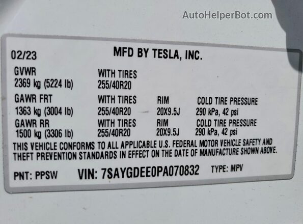 7SAYGDEE0PA070832 2023 TESLA MODEL White Engine compartment view