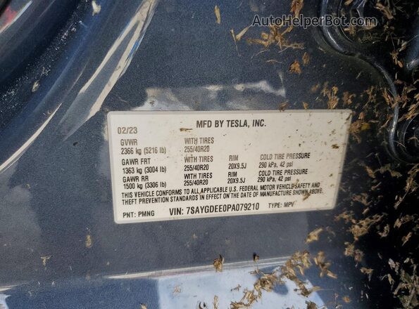 7SAYGDEE0PA079210 2023 TESLA MODEL Синий Вид наклейки с VIN-кодом