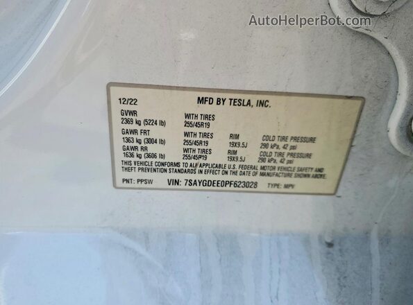7SAYGDEE0PF623028 2023 TESLA MODEL White Панорамний вид салону 360°