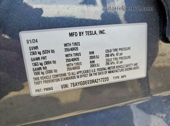 7SAYGDEE0RA217220 2024 TESLA MODEL Gray 360 interior view