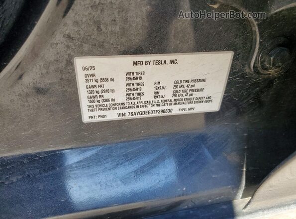 7SAYGDEE0TF390830 2026 TESLA MODEL Gray VIN կոդի պիտակի տեսք