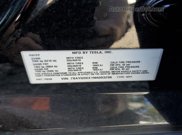 7SAYGDEE1NA003296 2022 TESLA MODEL Черный Вид подкапотного пространства
