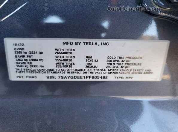 7SAYGDEE1PF905498 2023 TESLA MODEL Gray Панорамний вид салону 360°