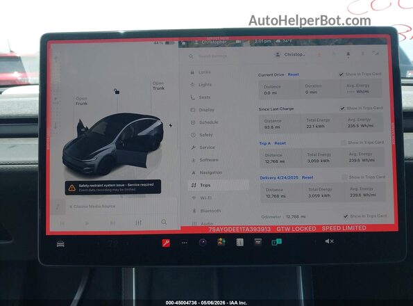 7SAYGDEE1TA393913 2026 TESLA MODEL Y Gray უკანა სავარძლების ხედი