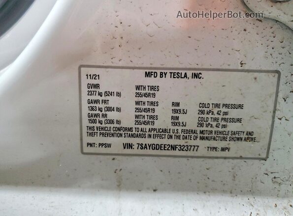 7SAYGDEE2NF323777 2022 TESLA MODEL Белый Вид подкапотного пространства