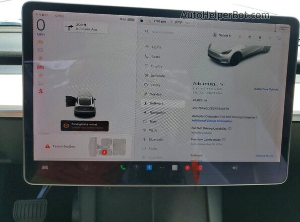 7SAYGDEE2NF348470 2022 TESLA MODEL White Սարքավորումների վահանակի տեսք