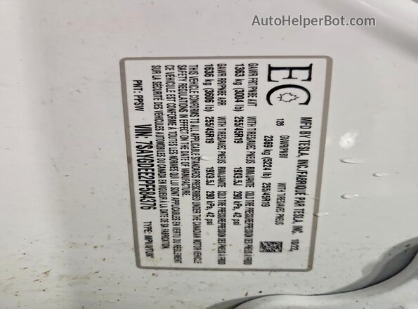 7SAYGDEE2PF584376 2023 TESLA MODEL White 360 interior view