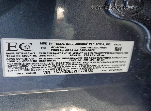7SAYGDEE2PF775120 2023 TESLA MODEL Серый Вид подкапотного пространства