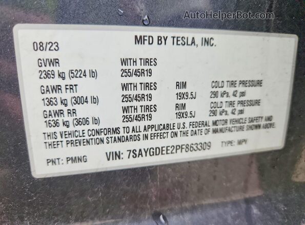 7SAYGDEE2PF863309 2023 TESLA MODEL Gray Engine compartment view