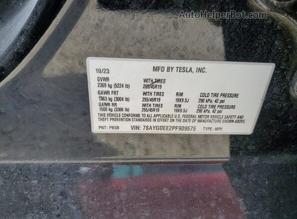7SAYGDEE2PF909575 2023 TESLA MODEL Black VIN sticker view