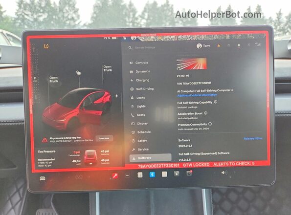 7SAYGDEE2TF330161 2026 TESLA MODEL Maroon Вид щитка приладів