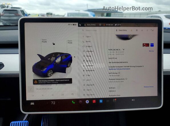 7SAYGDEE3NF443510 2022 TESLA MODEL Blue Вид щитка приладів