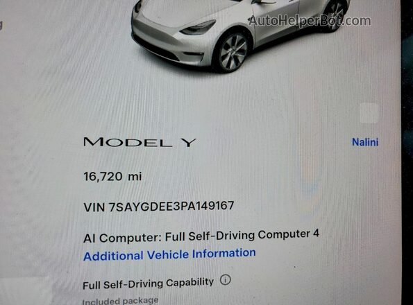 7SAYGDEE3PA149167 2023 TESLA MODEL White Instrument cluster view