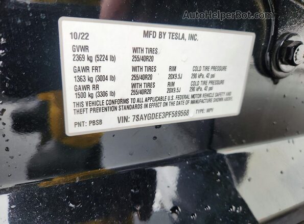 7SAYGDEE3PF589568 2023 TESLA MODEL Black VIN sticker view