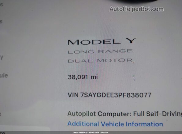 7SAYGDEE3PF838077 2023 TESLA MODEL Y Black უკანა სავარძლების ხედი