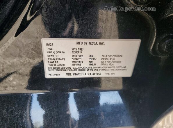 7SAYGDEE3PF908953 2023 TESLA MODEL Черный Панорамный вид салона 360°